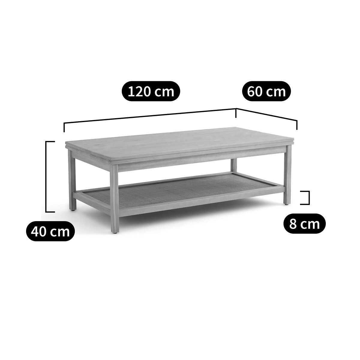 LA REDOUTE INTERIEURS<br>Mesa de centro com tampo duplo, pinho e vime, Gabin