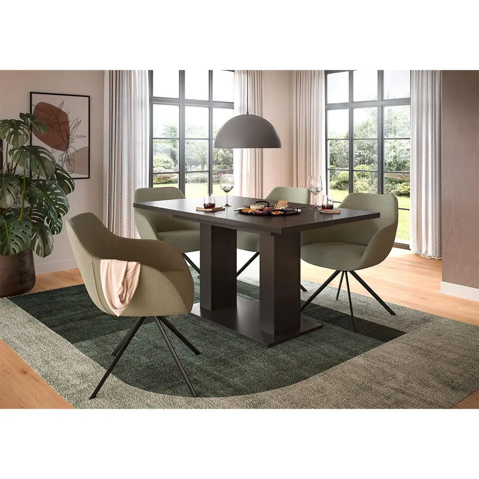 Hioshop Motion eetkamertafel dubbele zuilpoot 90x150/190cm incl 1 verlengblad