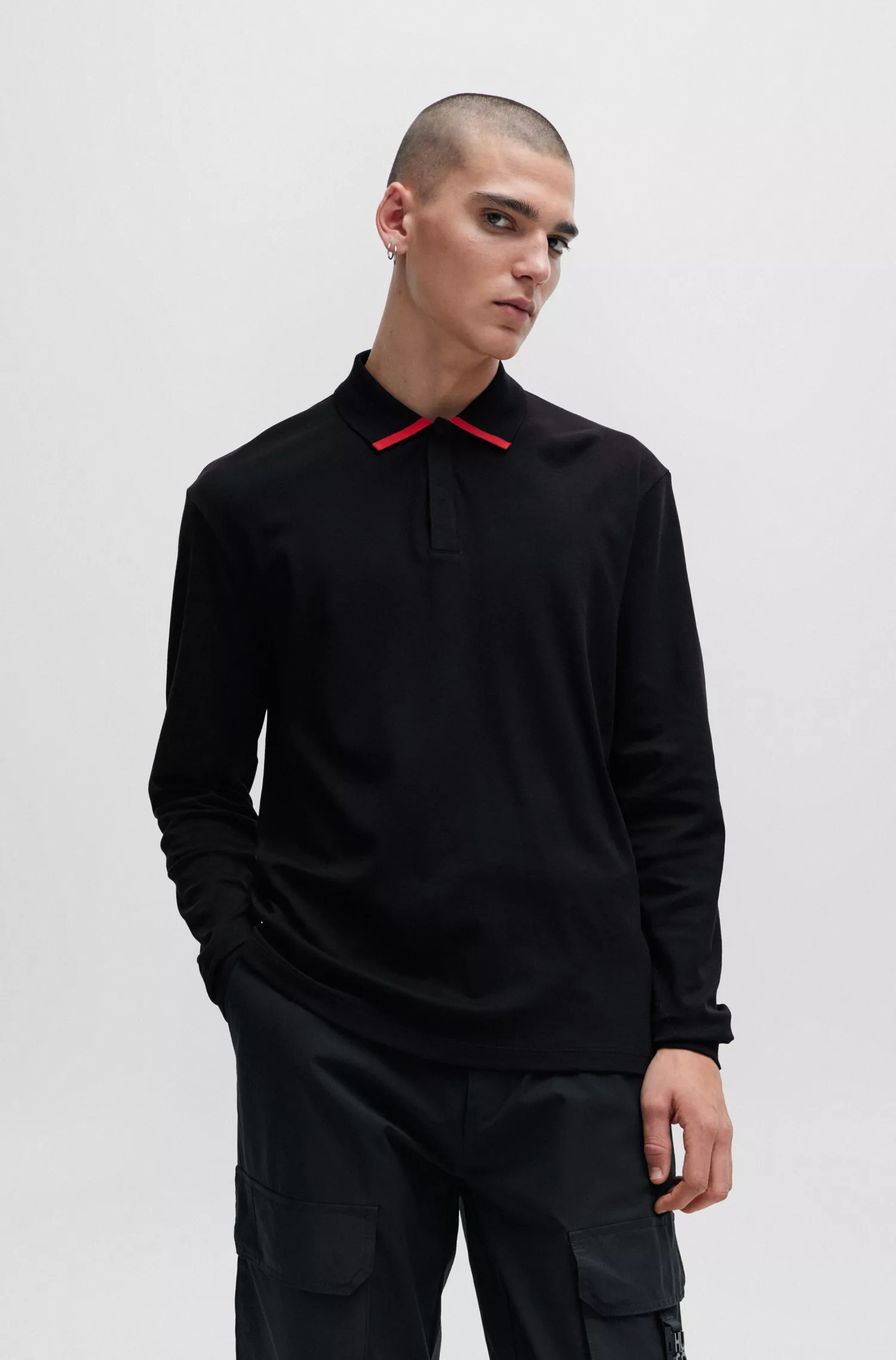 Camisa polo HUGO vermelha em malha de algodão com gola debruada