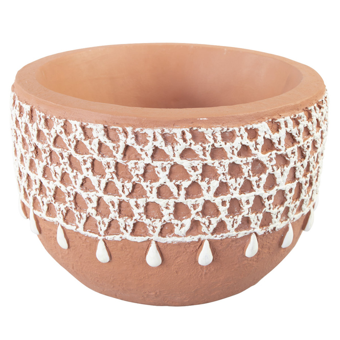 Pflanzgefäß - Boho - aus Magnesia - ca. 33 x 33 x 21 cm - braun/weiß