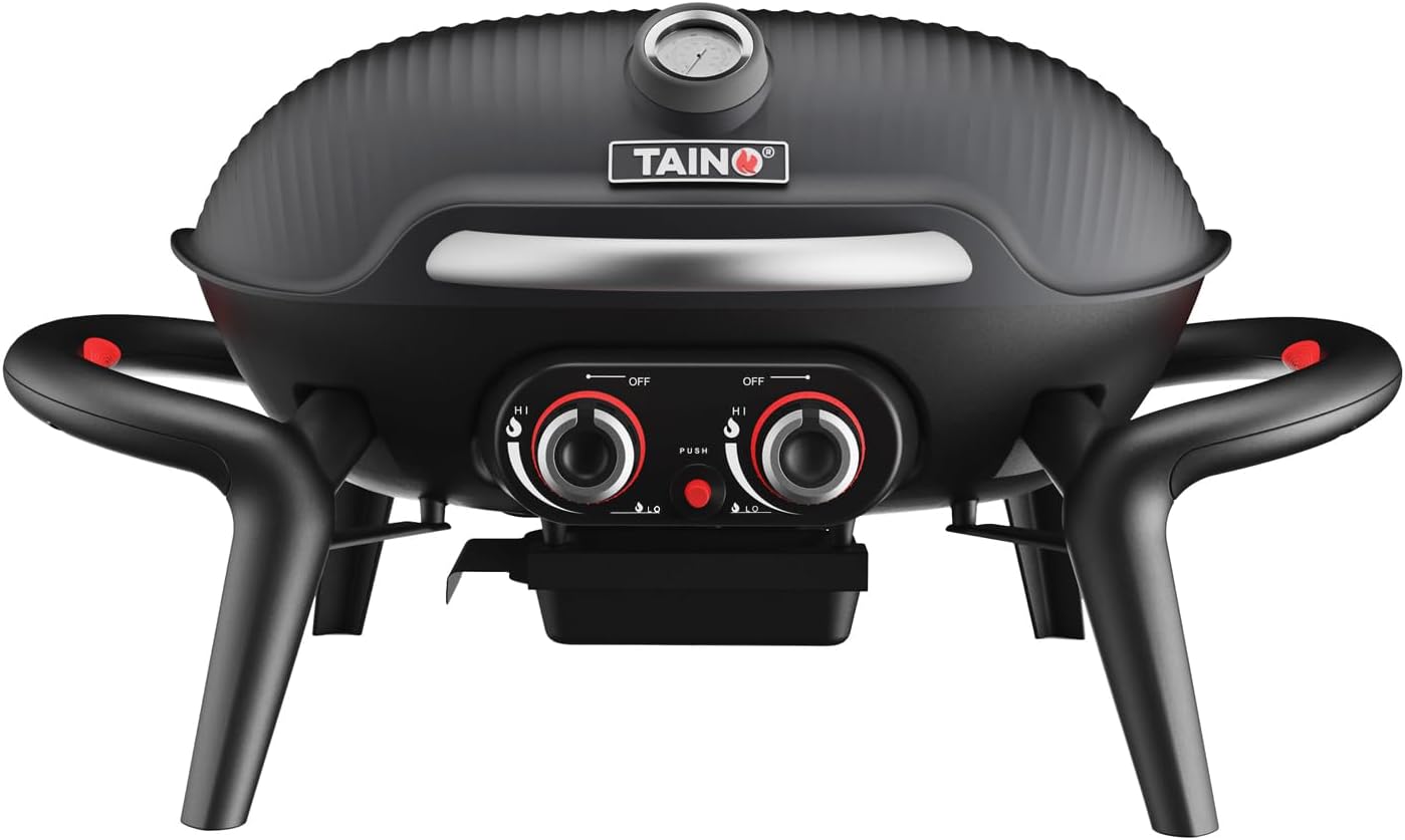 TAINO KENAI Gasgrill Camping Tischgrill Balkongrill Gas Outdoorküche Thermometer Aluguss Schwarz