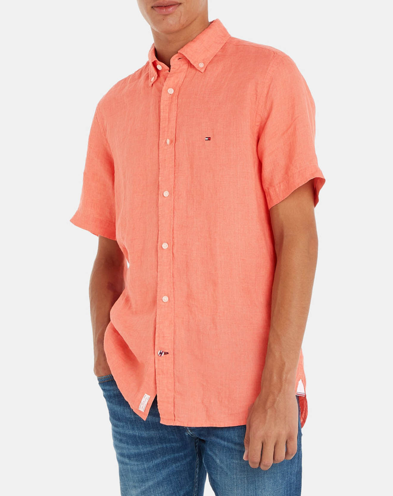 Tommy Hilfiger Chemise droite 100% Lin Pigment Dyed abricot
