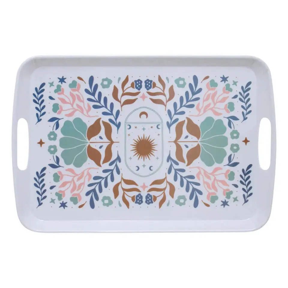 5Five Design dienblad van melamine - 39 x 26 cm - flowers print wit