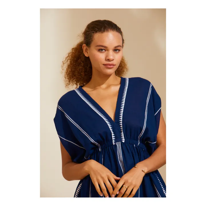 Lemlem Robe Courte Plunge Neck Nunu | Bleu marine