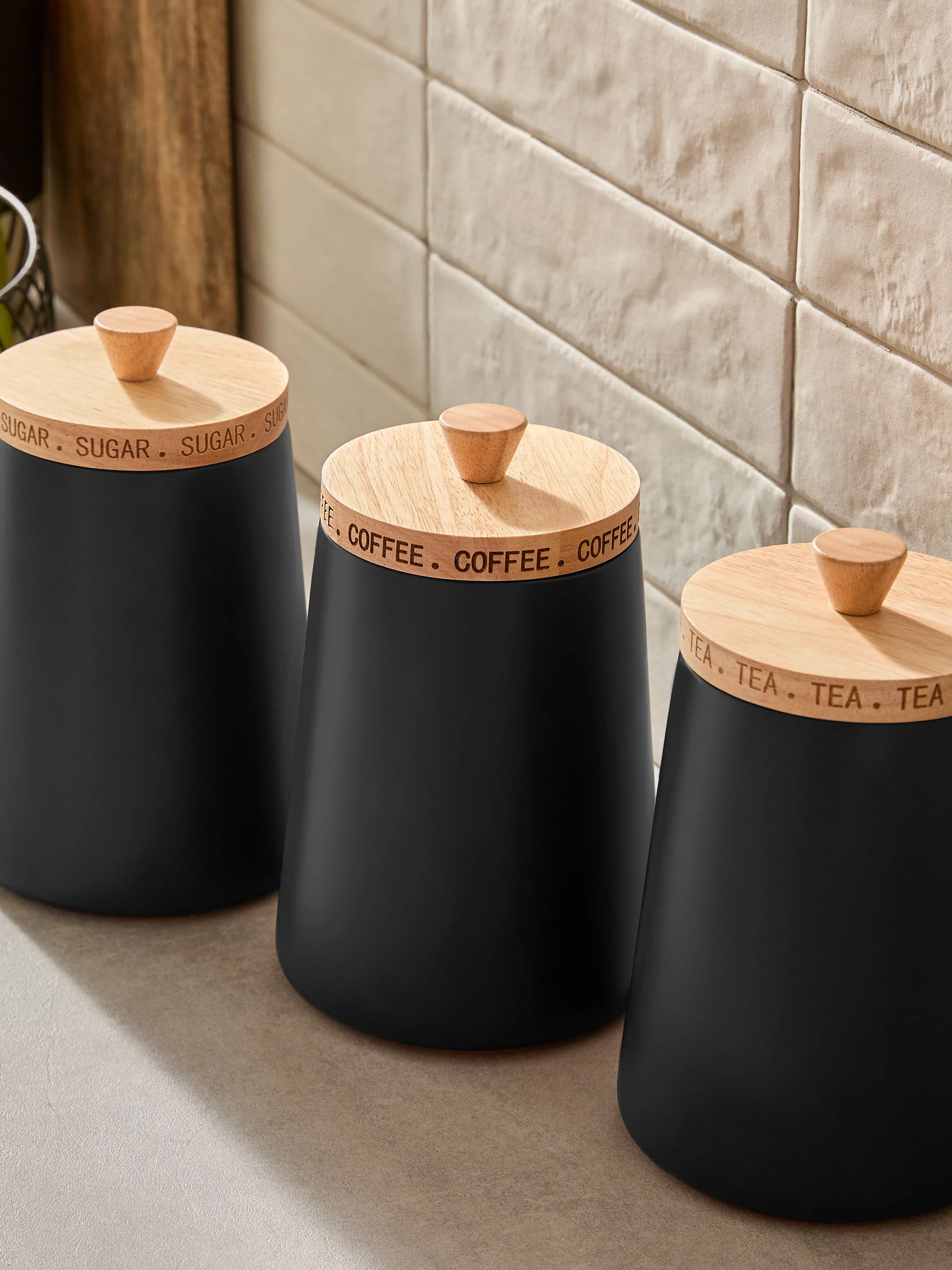 Set of 3 Matt Ceramic Storage Jars with Etched Lid