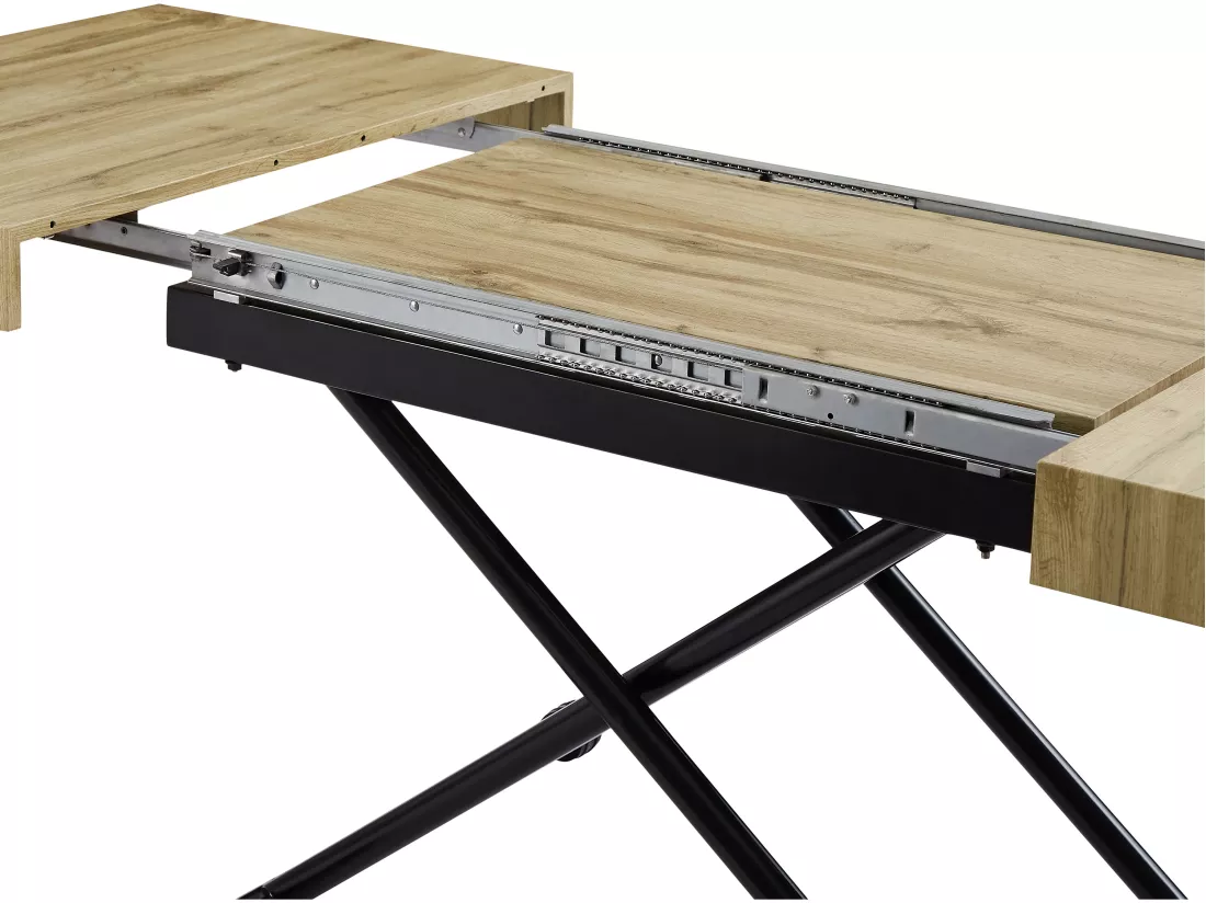 Table extensible et relevable 2 en 1 - MDF et acier - Naturel et noir - MORIALA