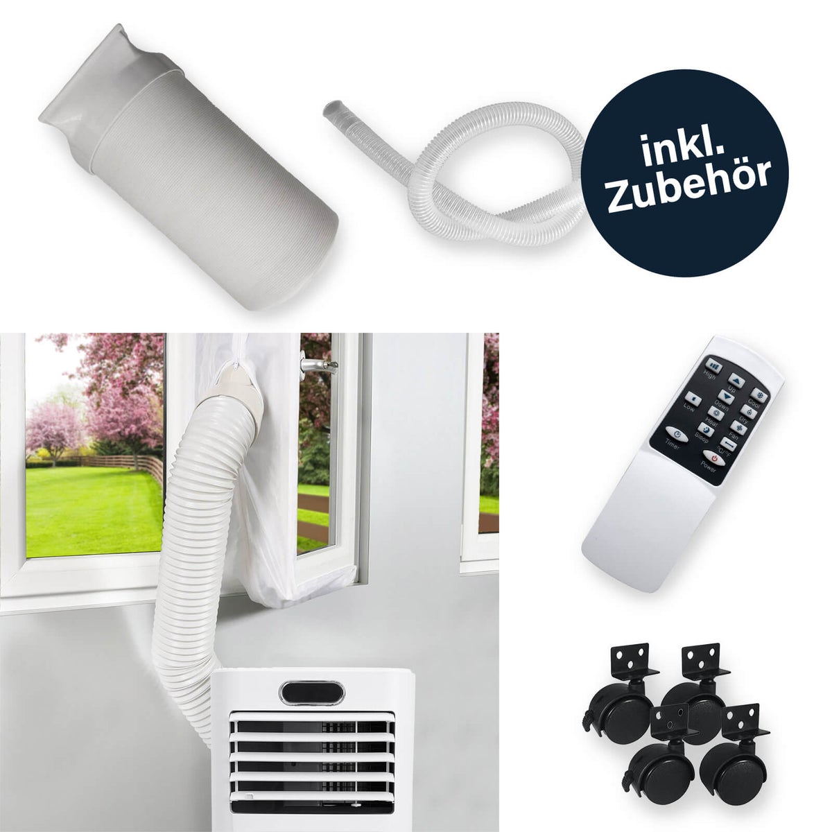 Home Deluxe - Mobiele Airconditioner SET MOKLI XL DELUXE - 9000 BTU/h (2600 Watt) - Draagbare airconditioner met 5-in-1 systeem: koelen, verwarmen, ontvochtigen, ventileren, nachtmodus