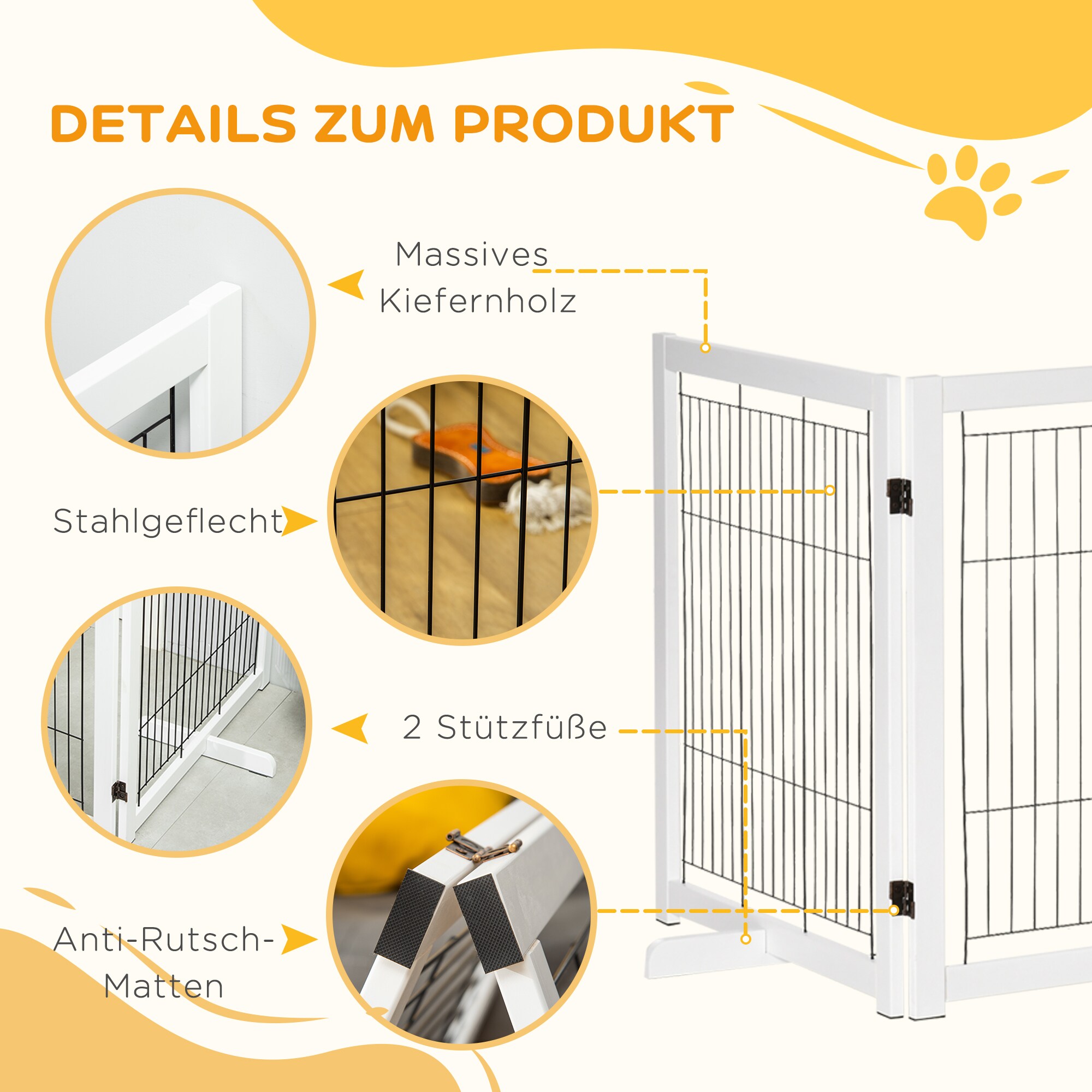 PawHut Absperrgitter mit Faltsystem bunt 305L x 35,5B x 82H cm