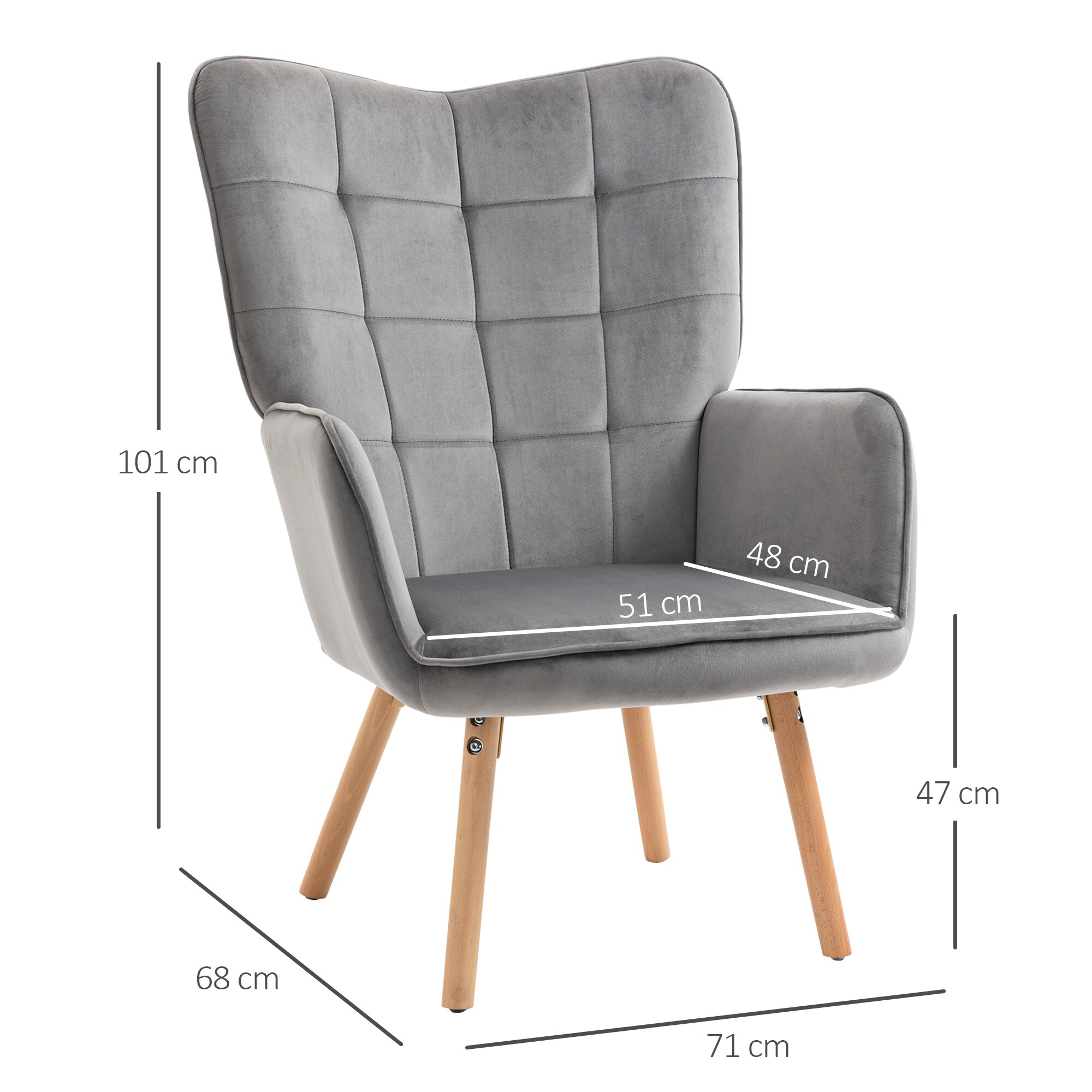 HOMCOM Wohnzimmerstuhl mit Rückenlehne grau, natur 71B x 68T x 101H cm