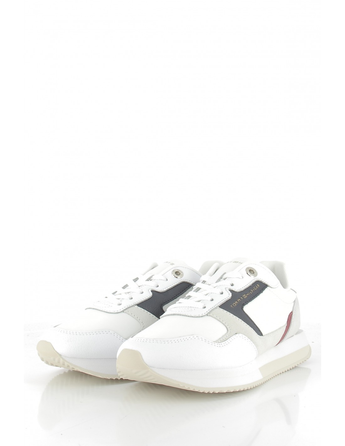 tommy hilfiger Baskets de ville femme essential th runner cuir blanc/bleu/rouge