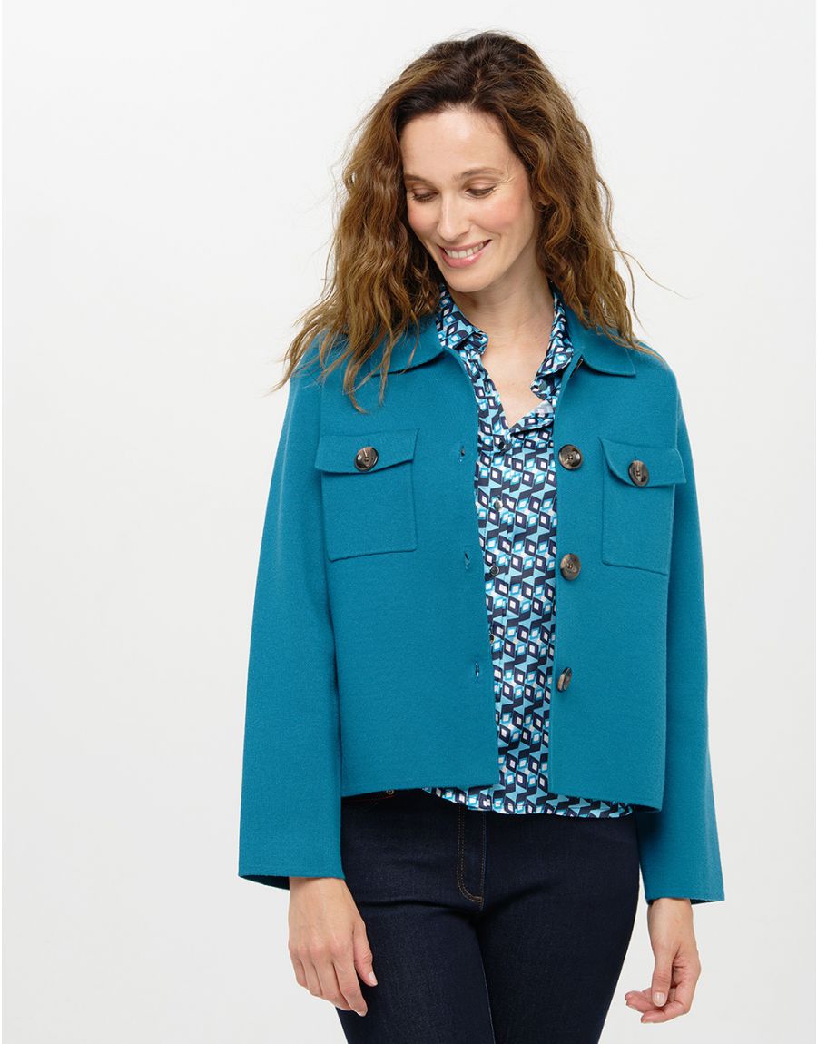 Veste courte maille bleu