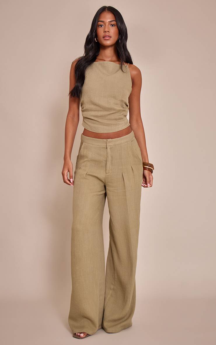Vert Ensemble Coordonné Pantalon Plissé Texturé Vert Sauge Tall