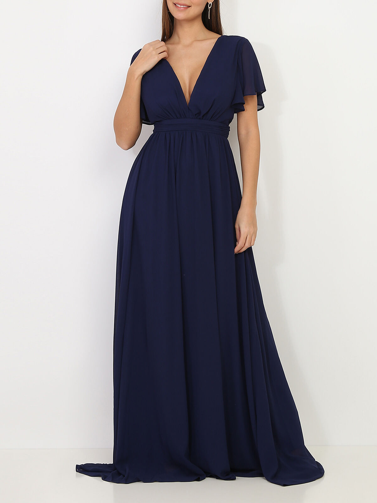 Robe longue à manches papillons- Bleu marine
