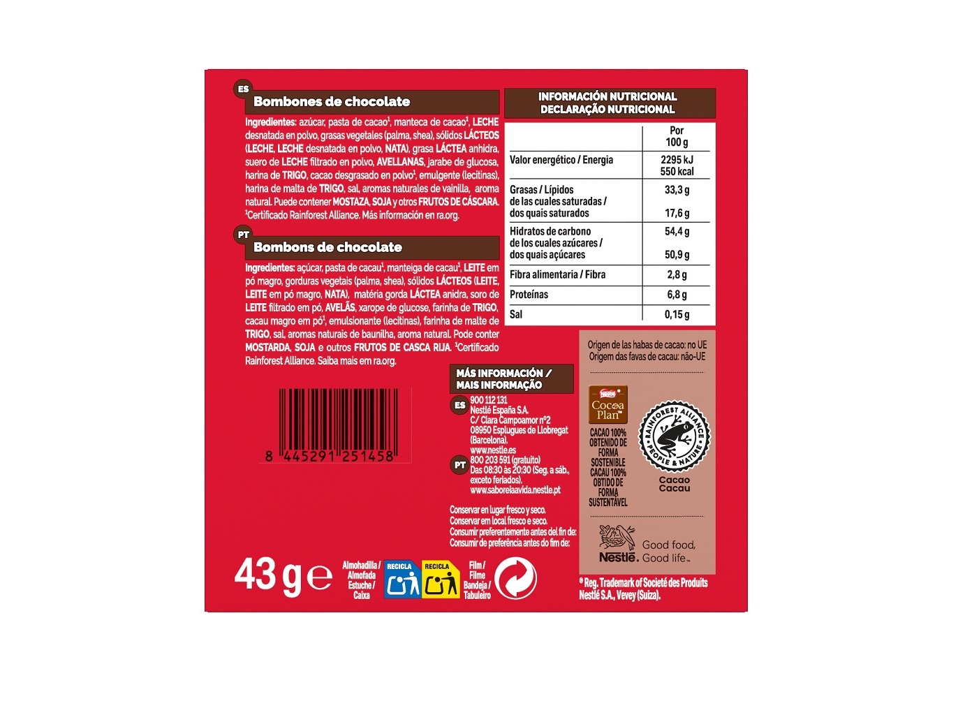 BOMBONS DE CHOCOLATE CAJA ROJA 43G