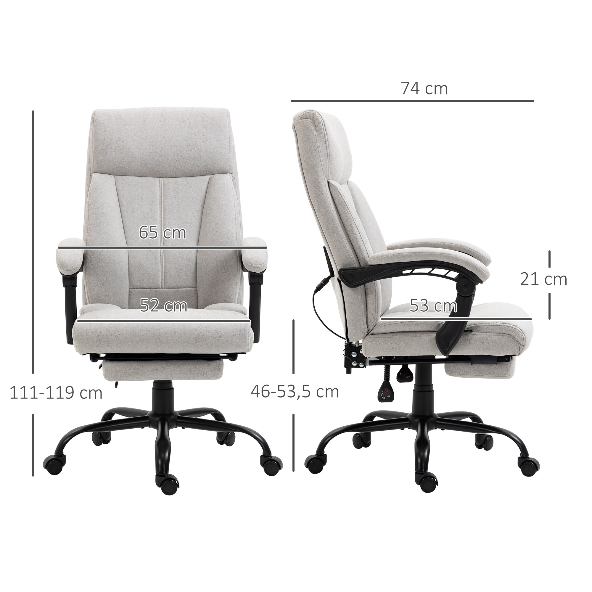 Vinsetto Massage-Bürostuhl mit Fußstütze und Wippfunktion grau 65L x 74B x 111-119H cm