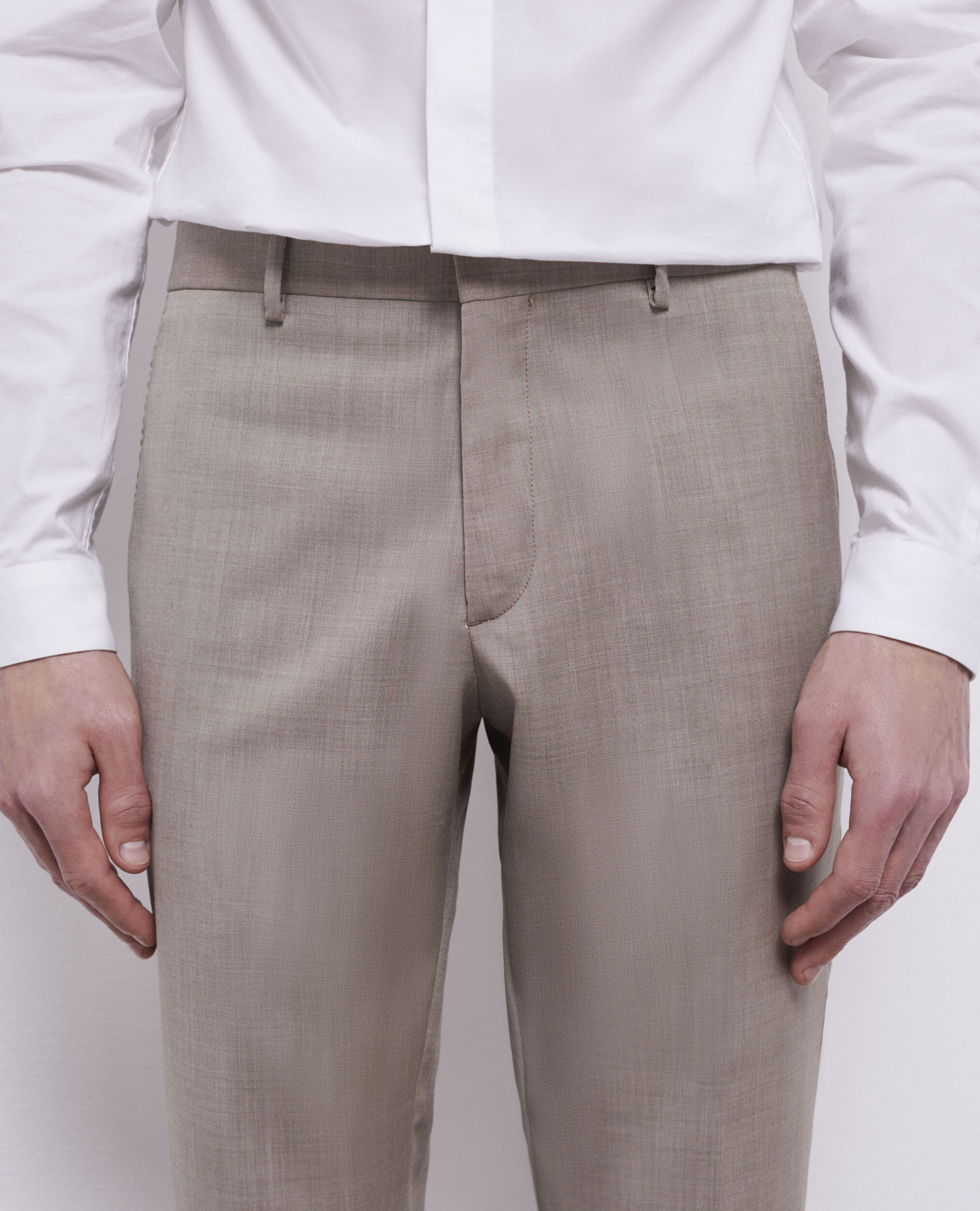 Pantalon de costume beige en laine fil à fil