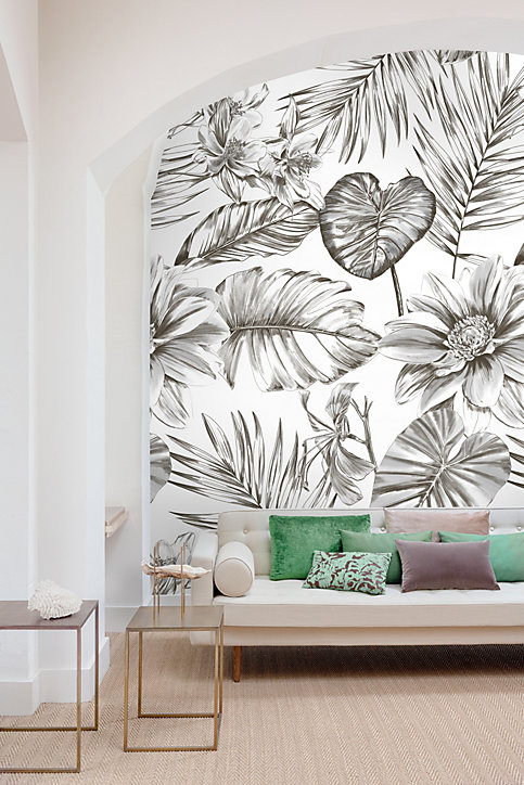 Papier peint panoramique Grandeco wild lillies noir et blanc L.280 x l.159 cm