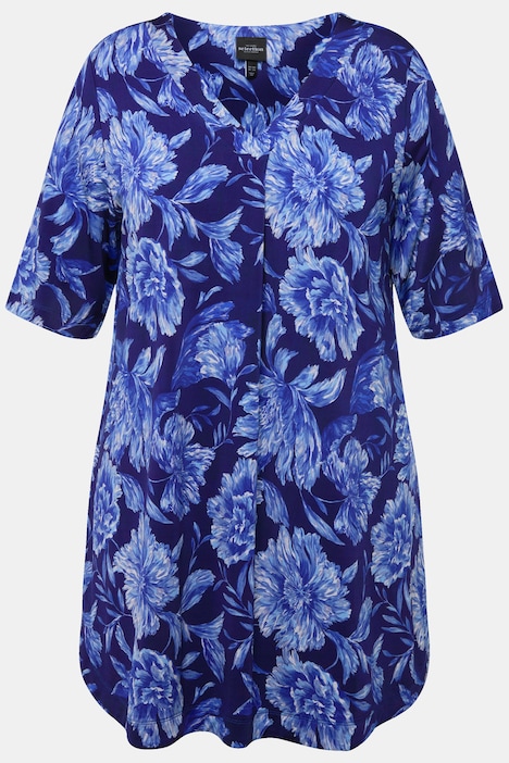 Slinkyshirt, Blüten, A-Linie, V-Ausschnitt, Halbarm