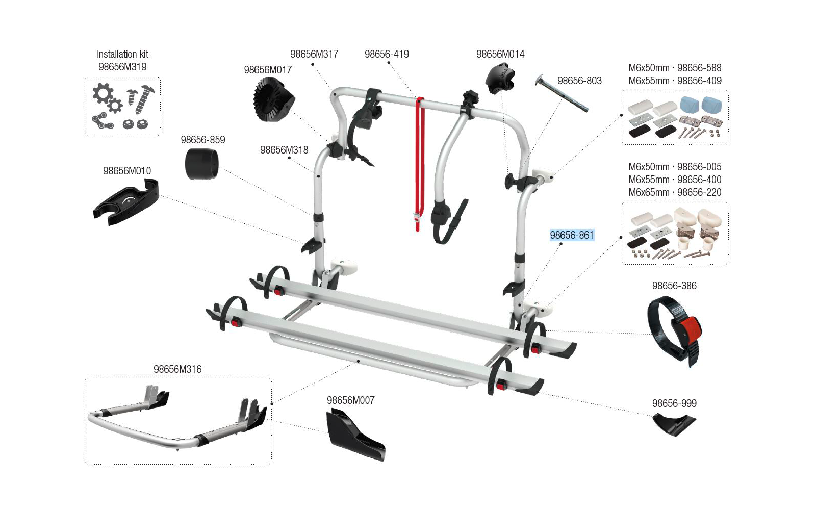 Fiamma Tragestruktur unten passend für Carry Bike Pro C / Pro C E-Bike / C L80 - Farbe Schwarz Fiamma Ersatzteilnummer 98656-861