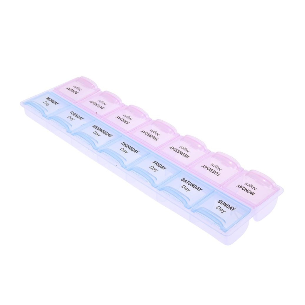 (215x60mm) Medikamenten Dosierer 7 Tage Dosett Tablettenbox Supplements Pillendose -  Rosa / Blau