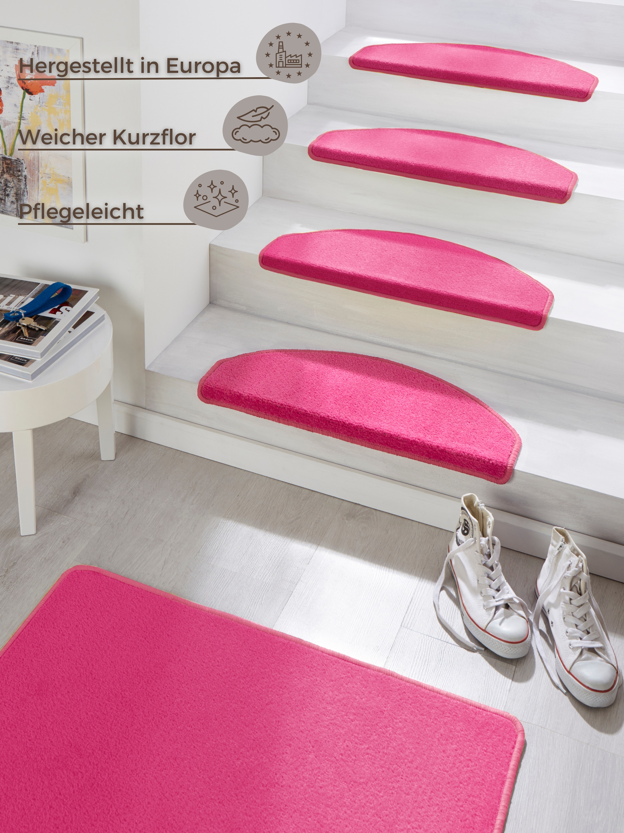 HANSE Home Stufenmatte »Fancy« halbrund 7 mm Höhe 15 Stück, Treppenmatten, Selbstklebend, Stufenteppich, Treppenstufen