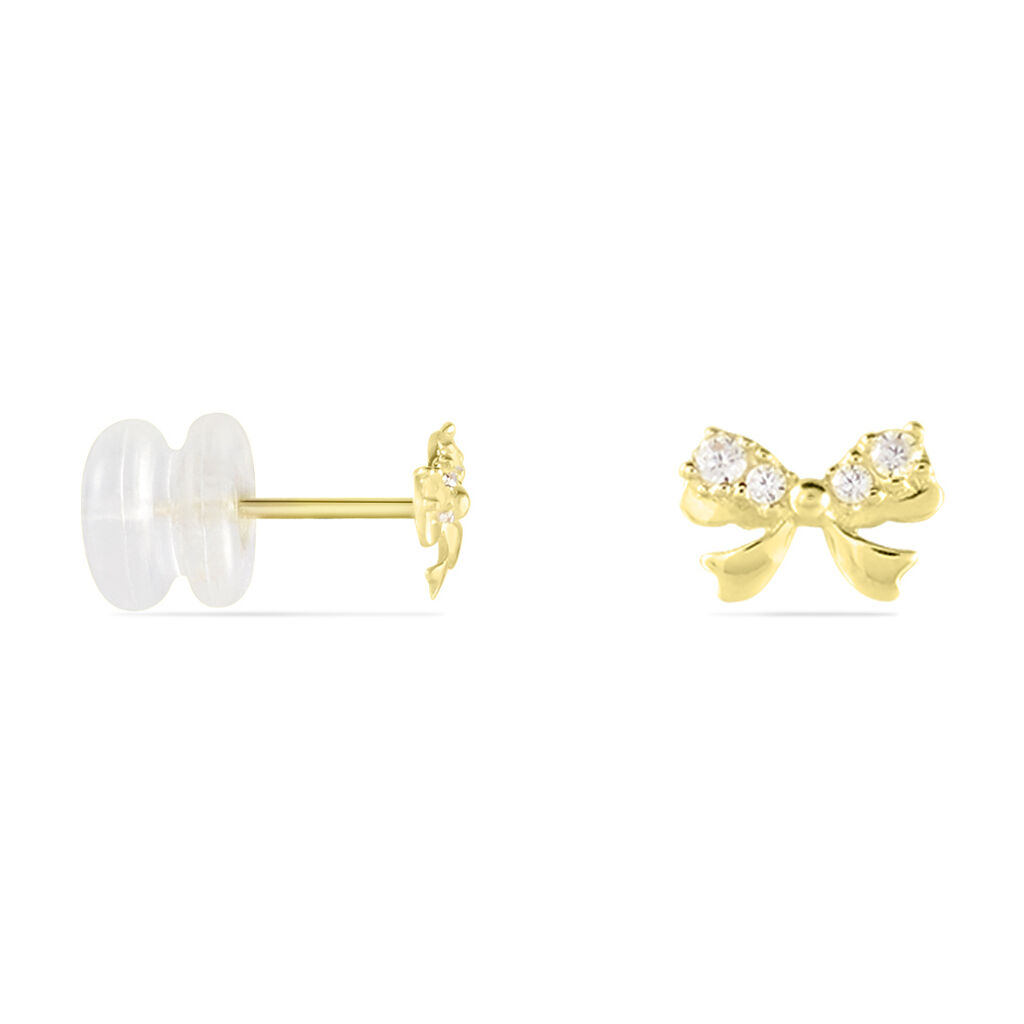 Boucles D'oreilles Puces Or Jaune Brunnera Oxydes De Zirconium