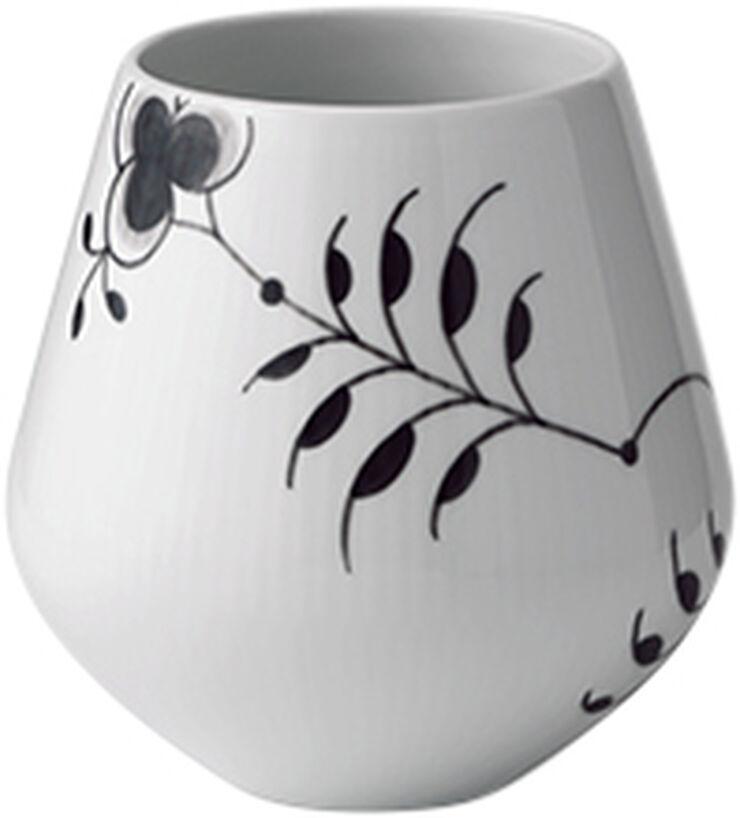 Royal Copenhagen Sort Mega Riflet 15 cm. vase Hvid, sort