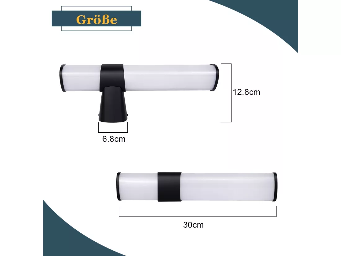 NETTLIFE Applique LED salle de bain，Lot de 2，Lampe de miroir de salle de bain à LED - Noire moderne 6W 30CM étanche IP44 blanc neutre 4000K