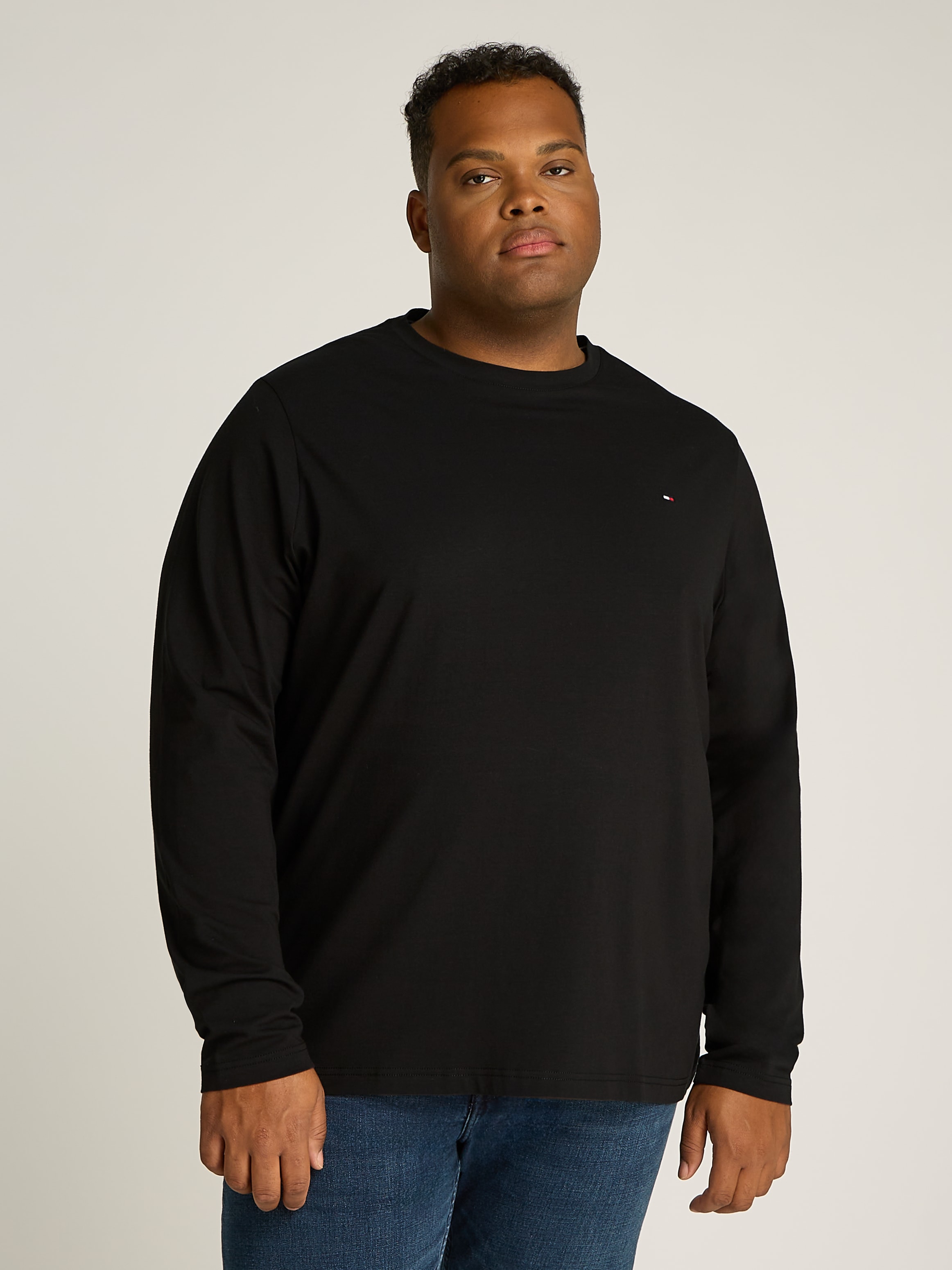 Tommy Hilfiger Big & Tall Longsleeve »BT-STRETCH SLIM FIT TEE-B mit Rundhals und Logo«, unifarben, casual, slim fit, Baumwollmix, Rundhals, grosse Grössen
