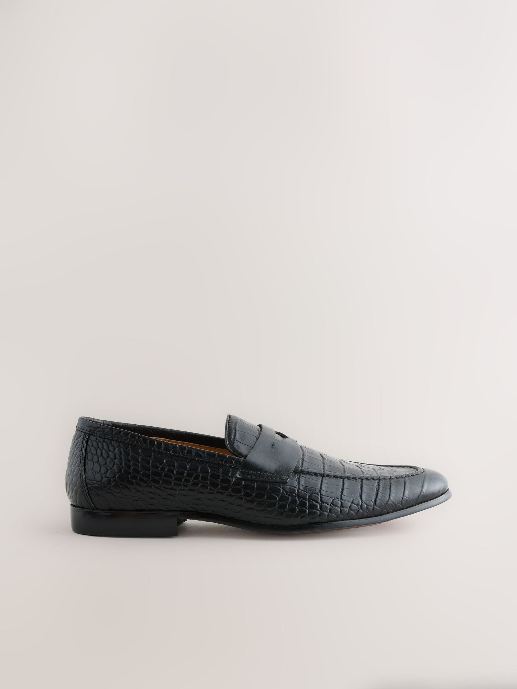 Zwart - Embossed Leather Loafers