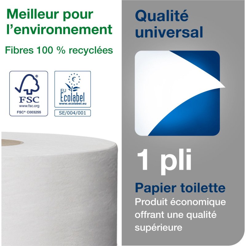 Papier toilette Maxi Jumbo simple épaisseur Tork T1 - 6 rouleaux de 650 m