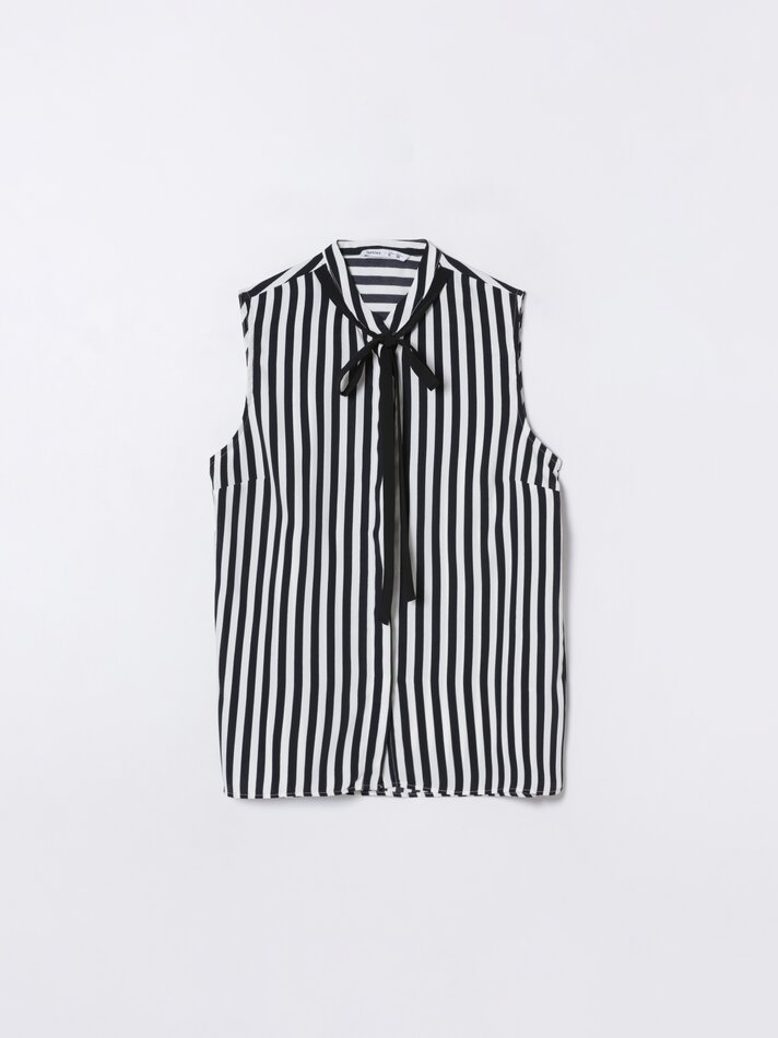 Camisa com gravata no pescoço - Preta/branca
