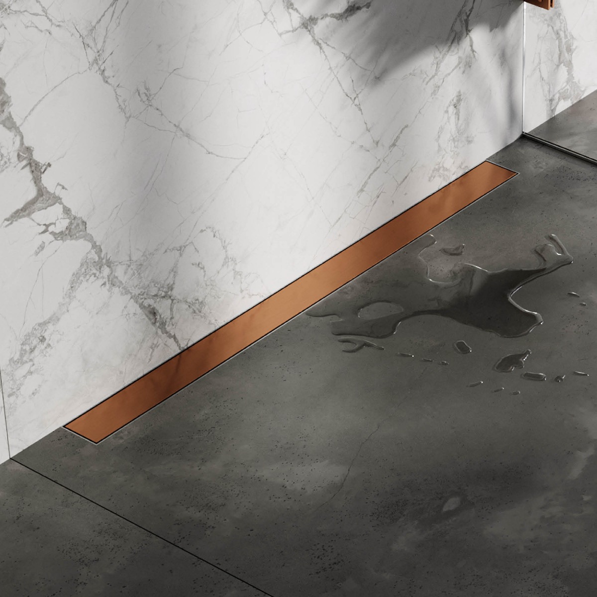 Brauer douchegoot 100x7cm met multifunctioneel rooster en muurflens geborsteld koper PVD