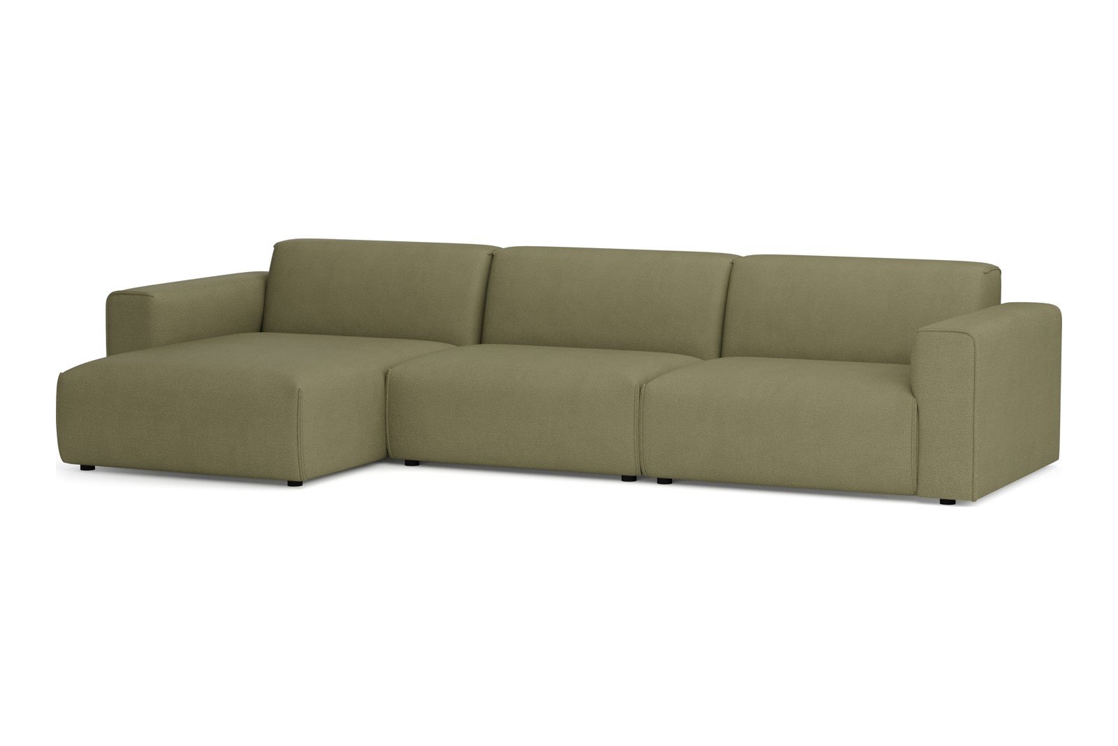Monaco Lux 3-seter med XL sjeselong venstre Tekstil Brego 77 Green med sorte ben. Lux komfort.