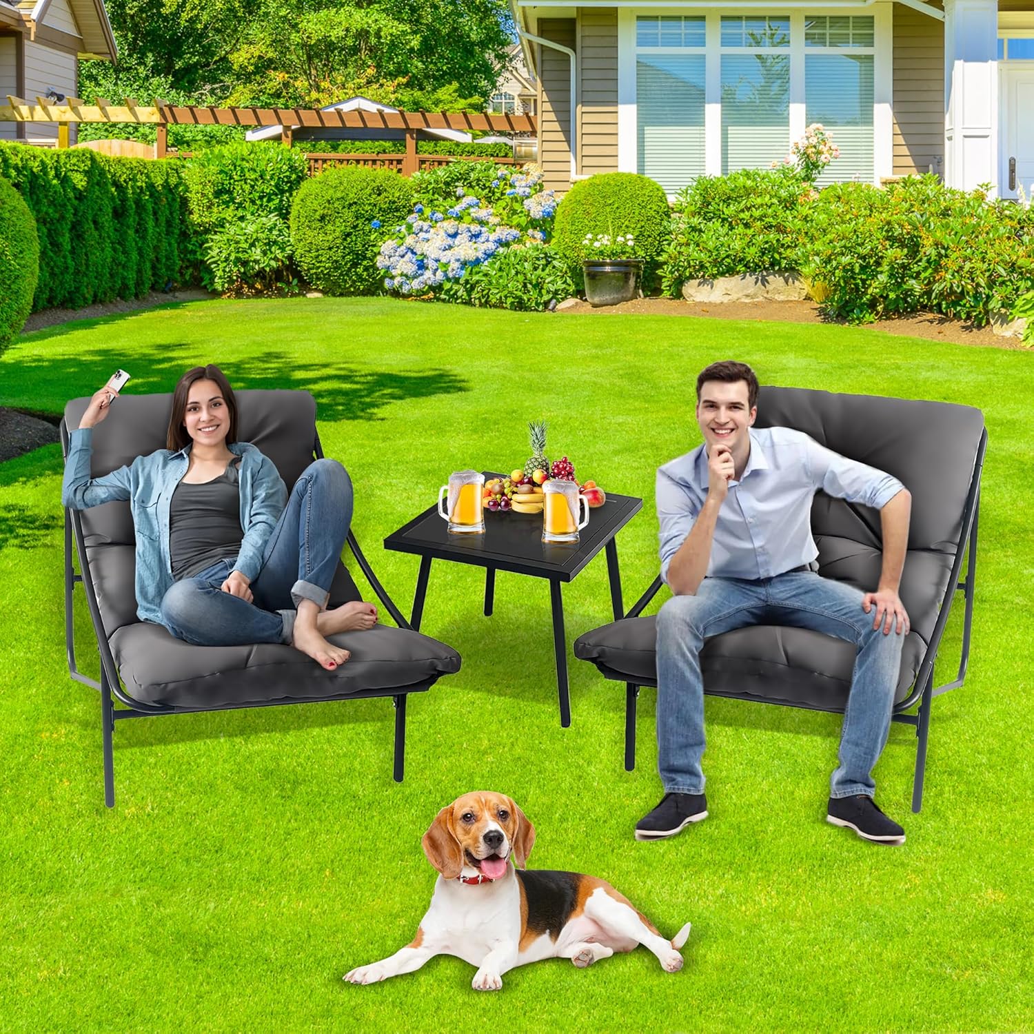 Balkonmöbel Set 3 teilig, Terrassenmöbel 2 Stühle mit Sitzkissen und Tisch,Gartentisch mit Stühlen, Balcony Furniture, Balkonmöbel Set für Kleinen Balkon,für Terrasse Balkon (Braun-1, 90 x 69 x 80CM)