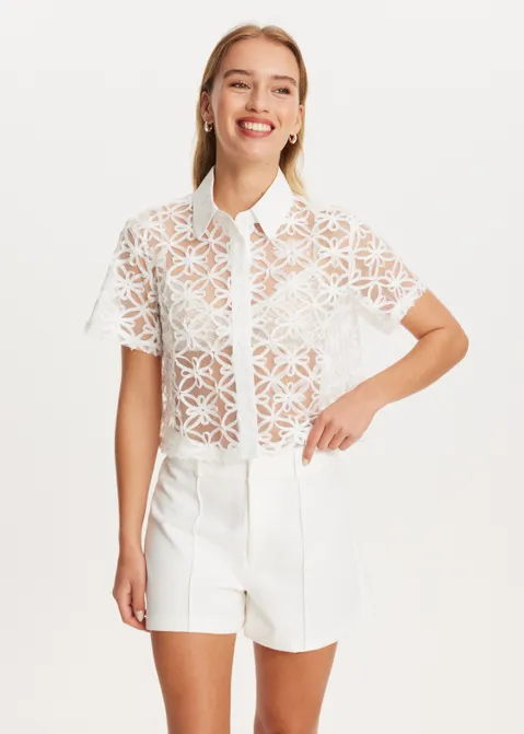 Cropped blouse met 3D-details wit (WIT)
