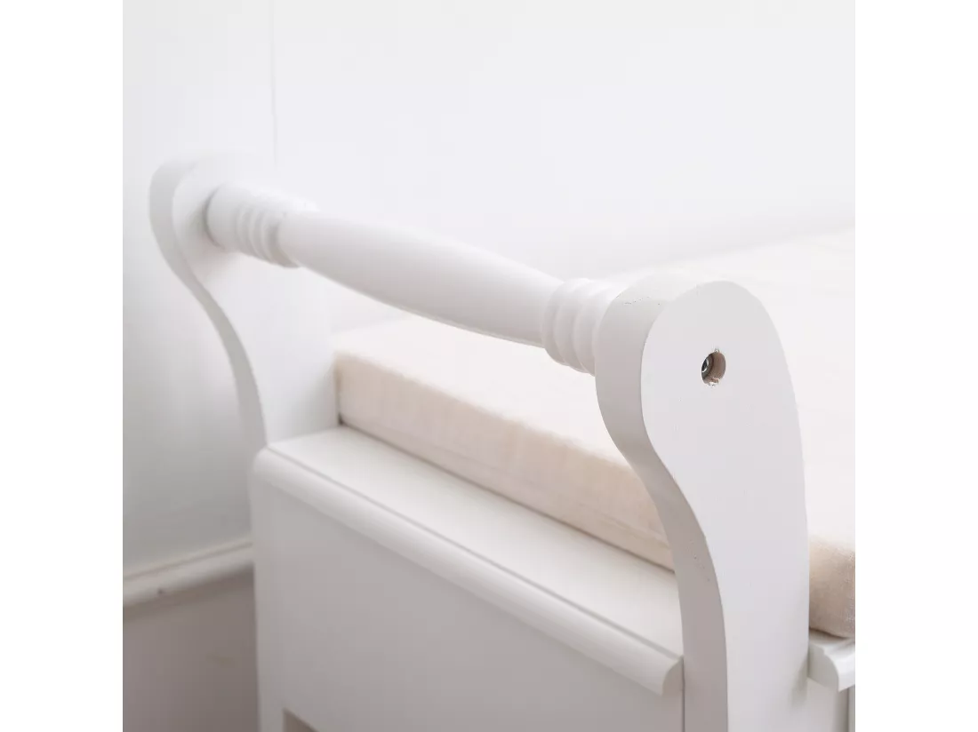 Mobili Rebecca Banc de Jardin Coffre 2 Tiroir Bois Blanc Provençal 47,5x108,5x40