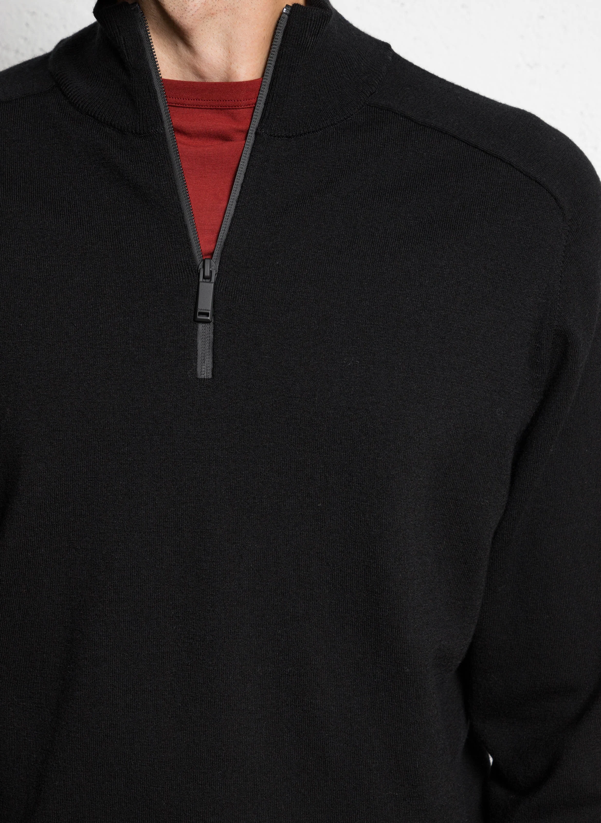 Pull col zippé droit en laine mélangée | Gris