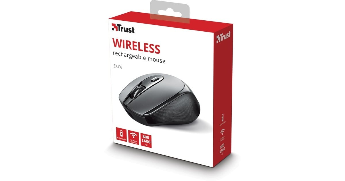 TrustZaya Draadloze oplaadbare muis  (Zwart, 800 - 1600 Dpi)