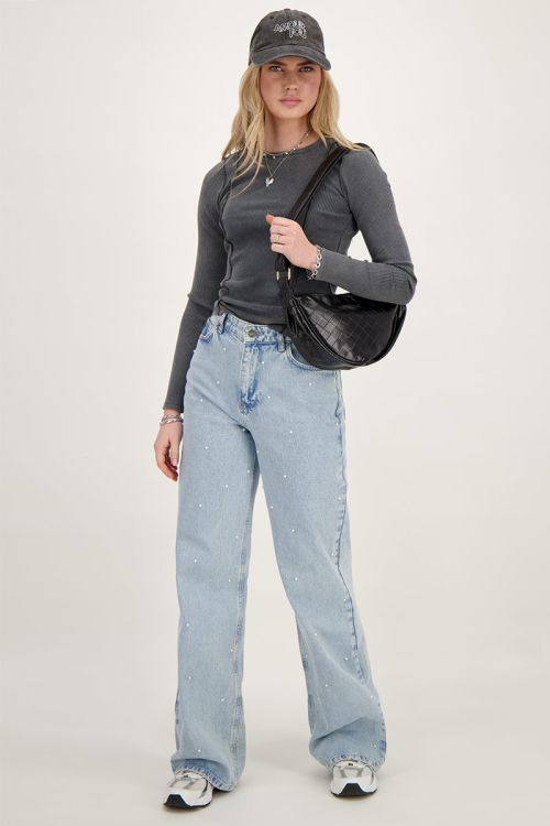 Grijze top met rib en babylock