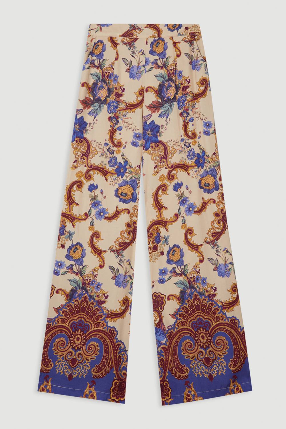 KarenMillen Pantalon large tissé en viscose et lin premium avec imprimé paisley sur bord