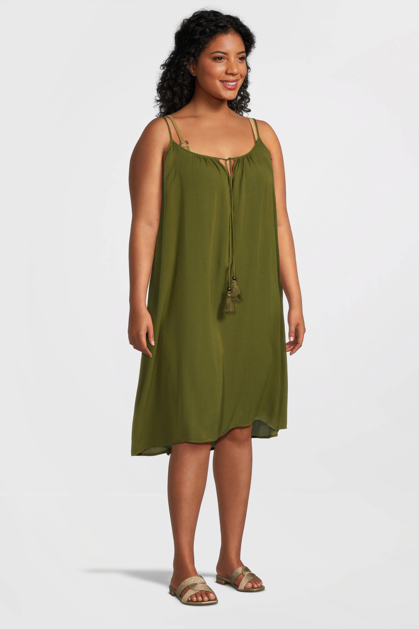 BEACHWAVE crinkle strandjurk olijfgroen