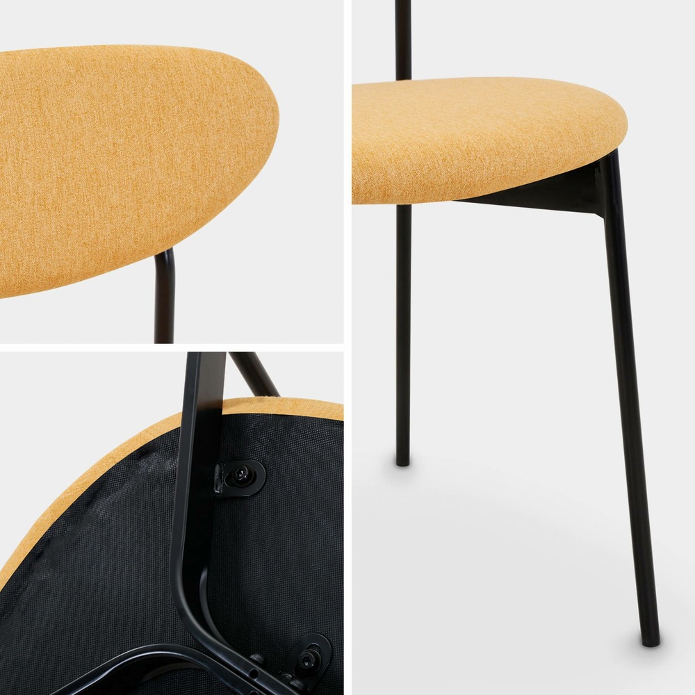 Lot de 2 chaises - arty - scandinaves et vintage. Assise et dossier moutarde. Pieds en acier