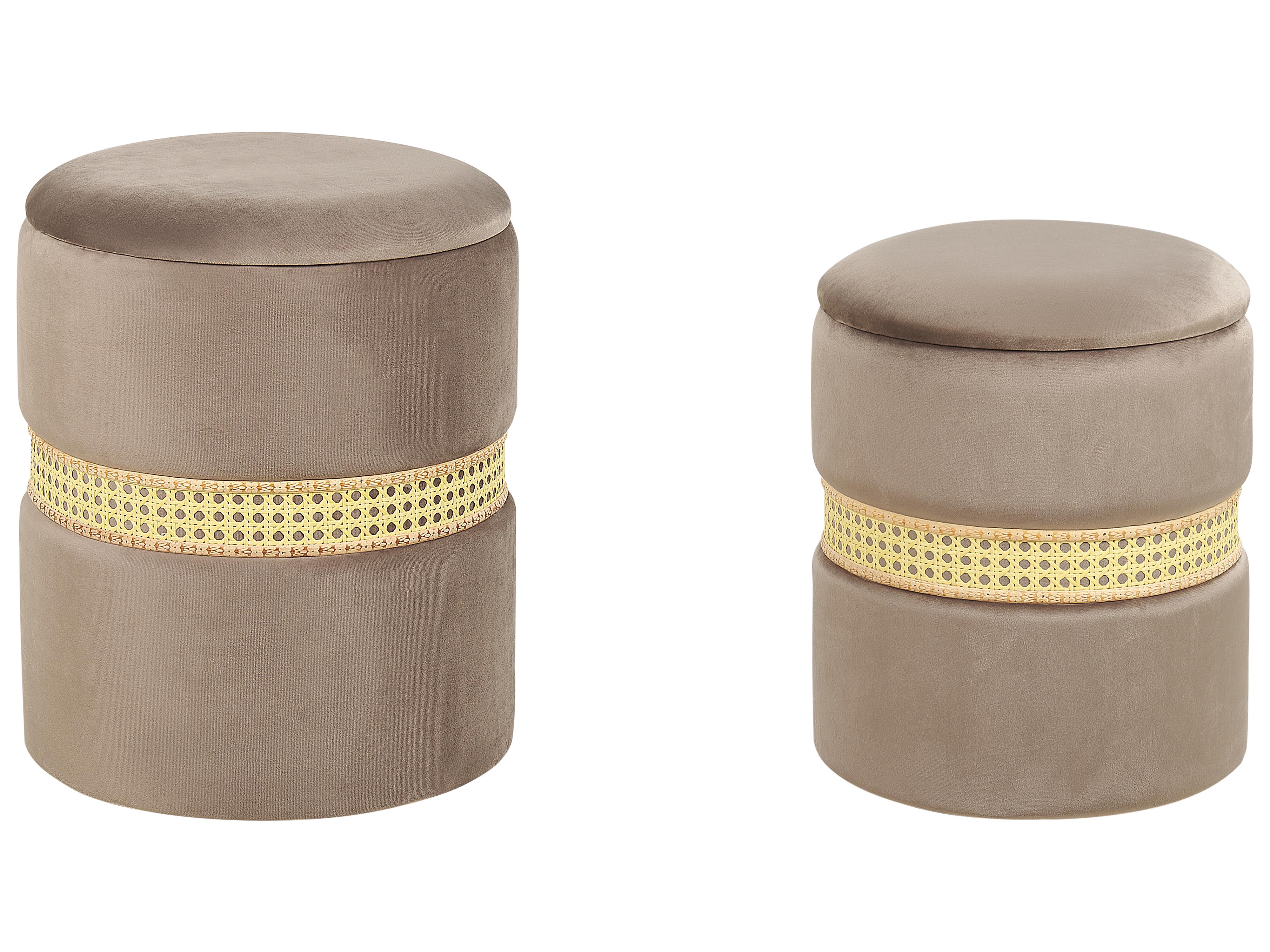 Set van 2 opbergpoefs MEDFORD Fluweel Taupe