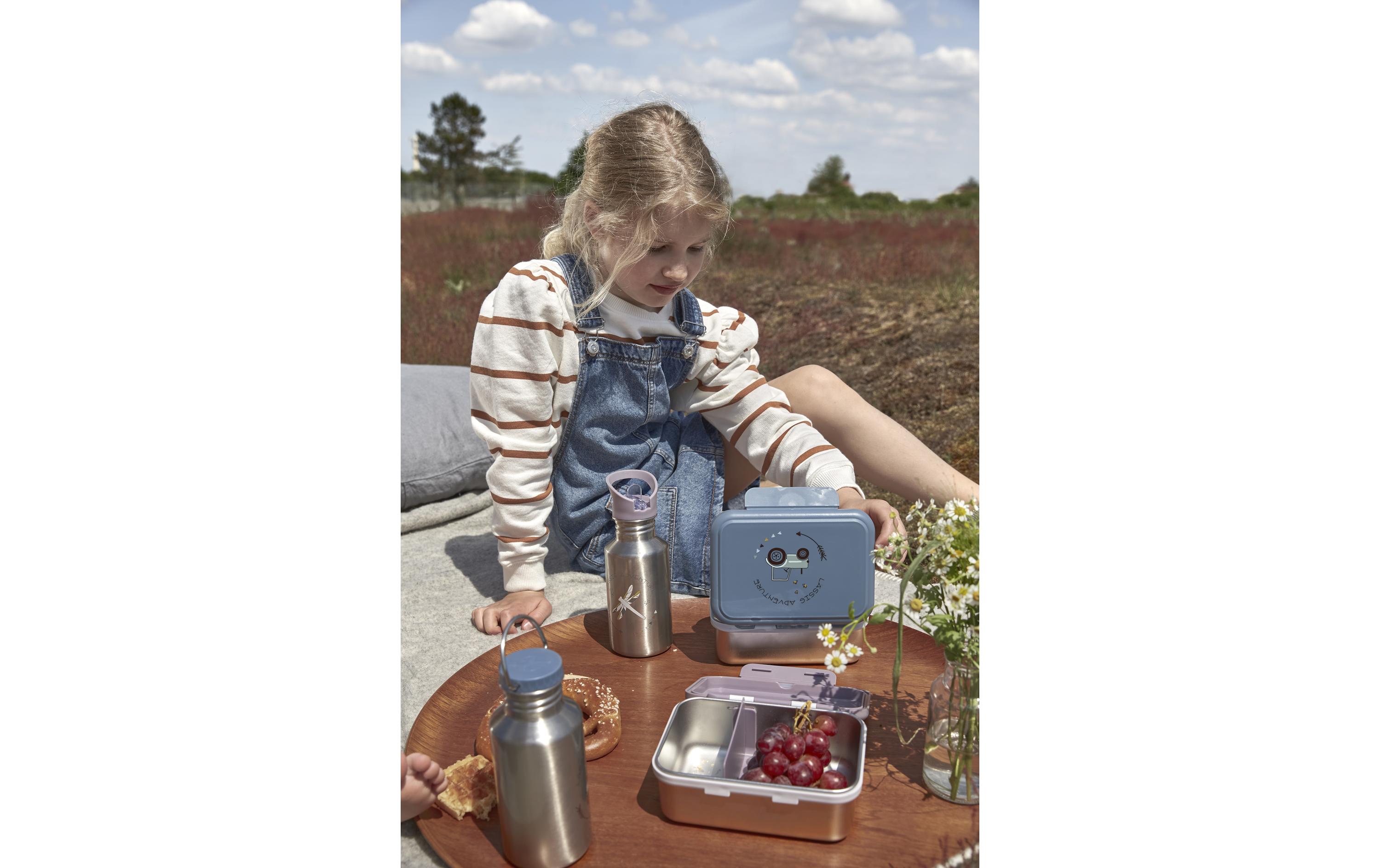 Lunchbox Edelstahl Traktor Blau/SilberBrotdose mit integriertem Silikonring im Deckel