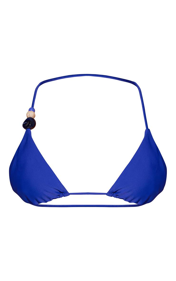 Bleu Cobalt Haut De Bikini Triangle Avec Bordure De Perles