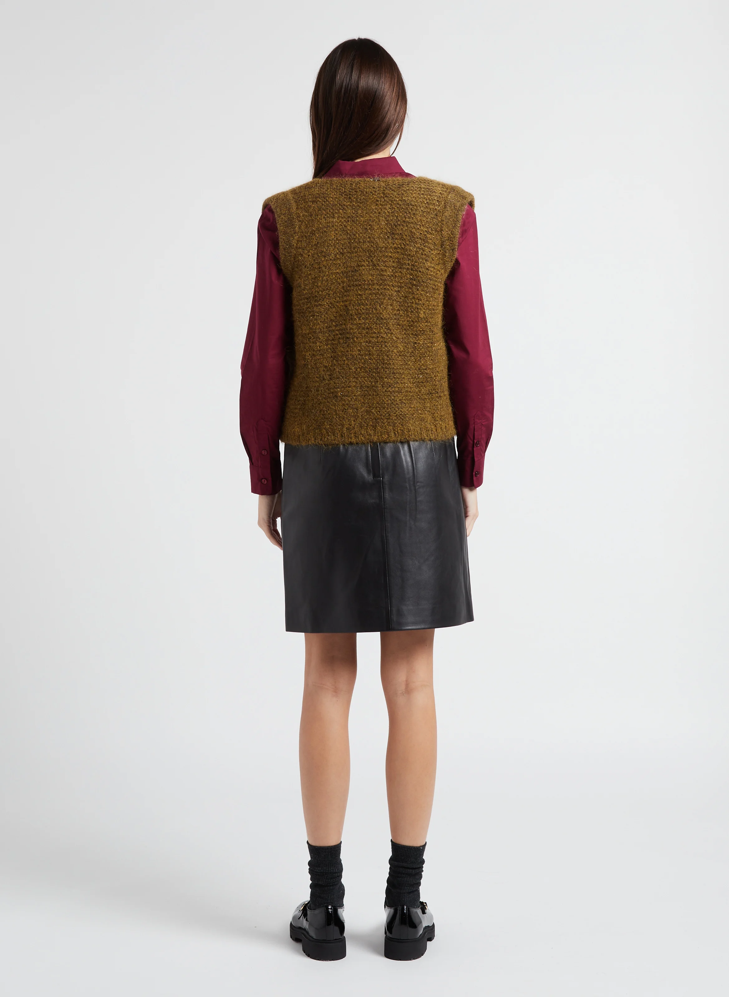 GOTANAX - Gilet col rond droit en maille | Vert