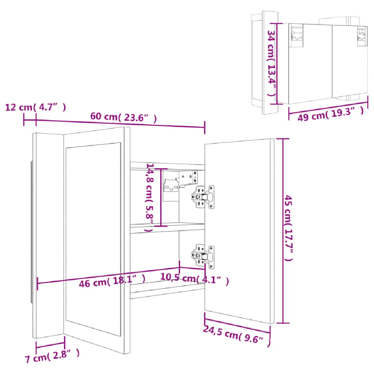 VidaXL Armoire à miroir LED - Noir