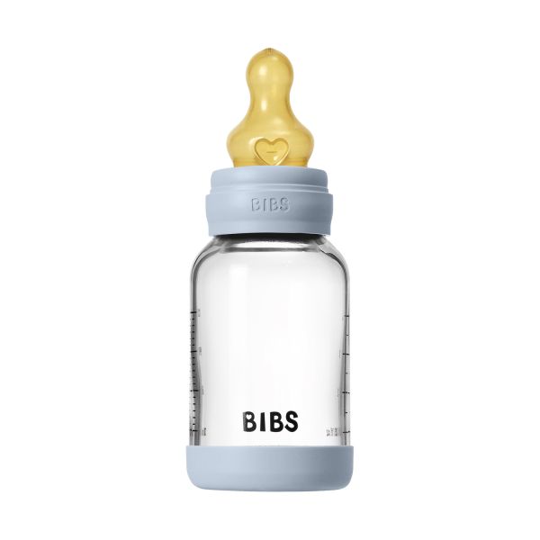 BIBS Fles - Slow Flow - 120 ml - Glas/Latex - Baby Blue