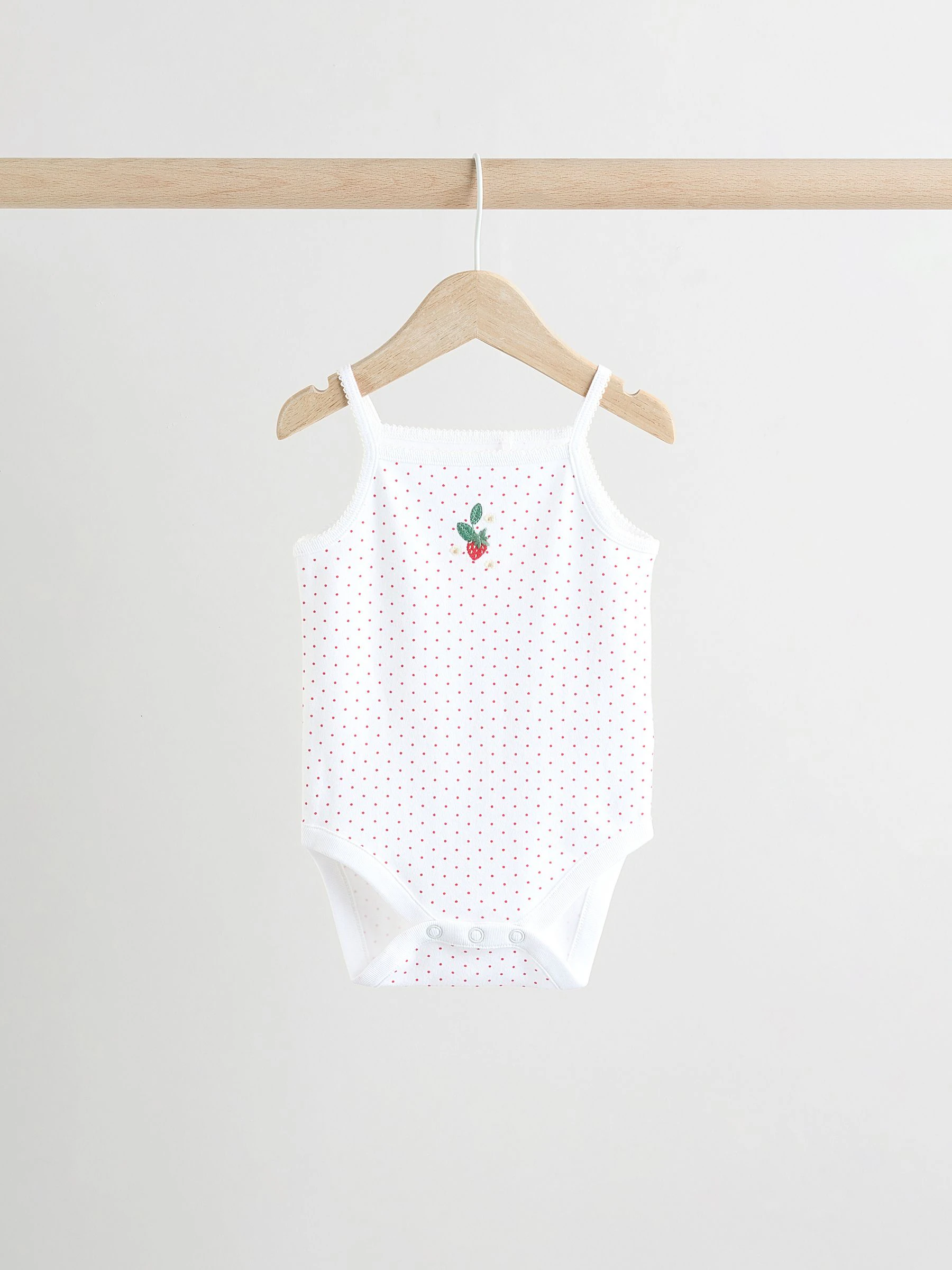Wit met aardbeien - Set van 5 katoenen hemdrompertjes voor baby's